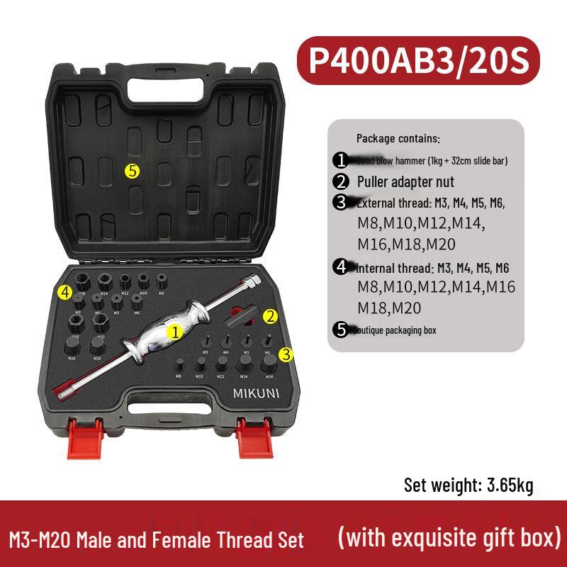 Berton M3-M20 Manual Threaded Pin Puller Set