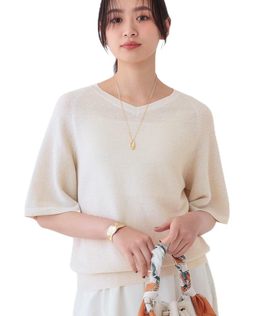 INDIVI New Colors Flare Sleeve Knit 12712452 Size 38 Knitwear/Sweater Available! [Elegant Lamé Material] Women's Off-White (003) (M)
