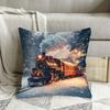 1 Double-Sided Vintage Christmas Steam Train Pillowcase | No Insert, Machine Washable, Zipper Closure, Polyester Material, Suitable for Living Room, B