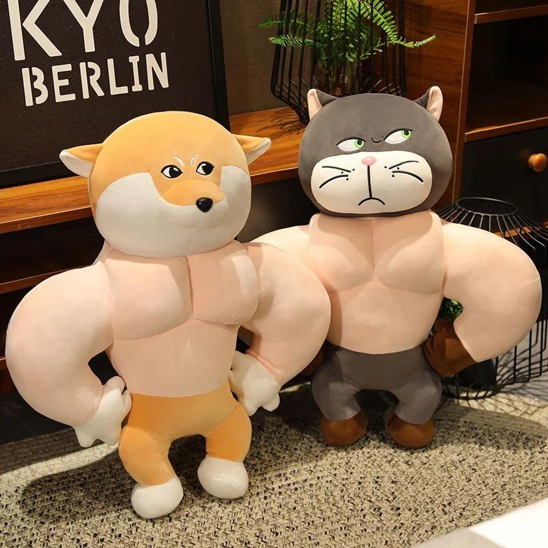 New Funny Muscle Cattle Plush Toy Cute Shiba Inu Bear Head Big Chest Muscle Animal Doll Give Children Birthday Christmas Gift