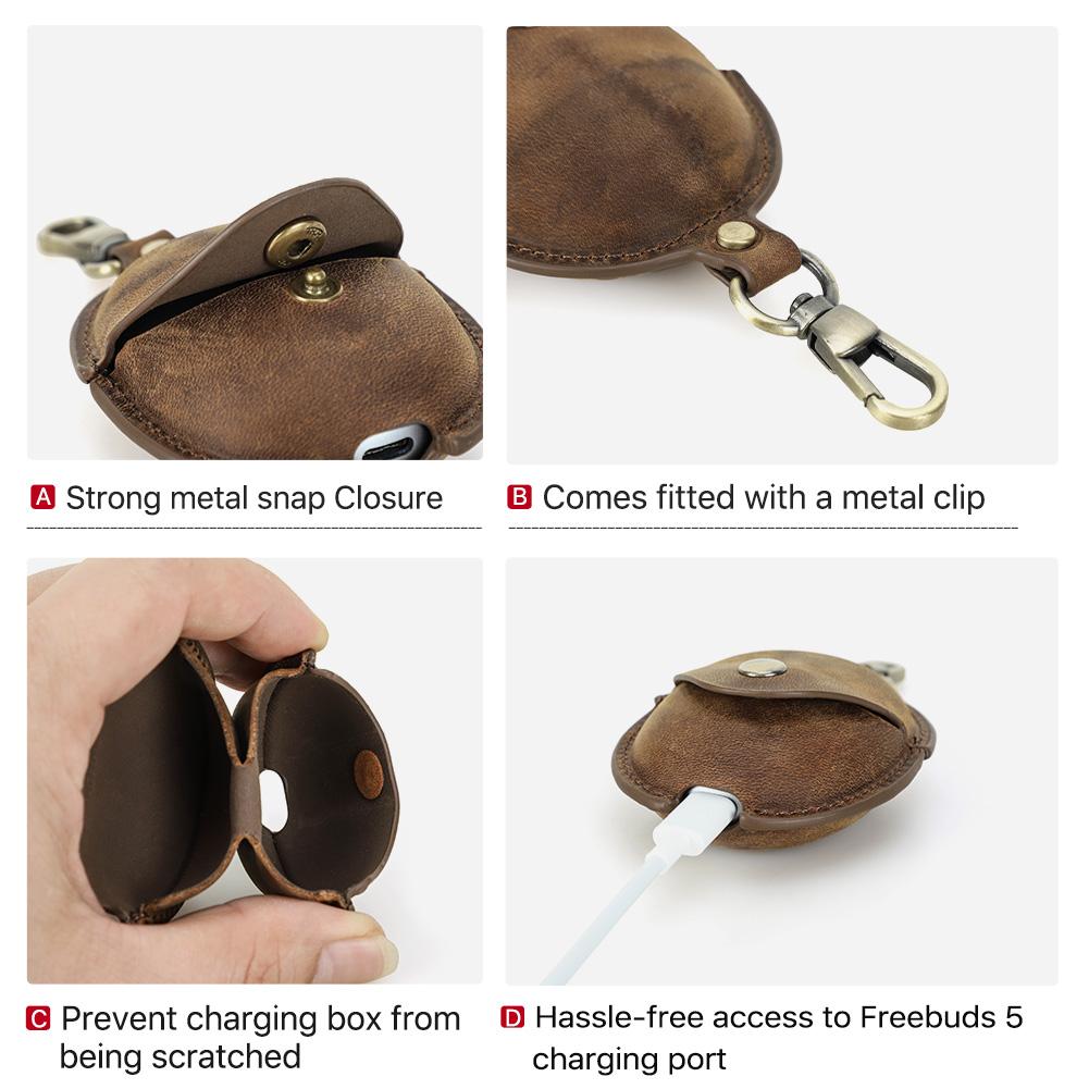 CONTACTS FAMILY Huawei FreeBuds 5 Case Genuine Leather Shockproof Earphone Hearphone Accessories Box FreeBuds 5 Cover