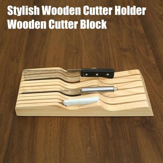 Cutter Holder Versatile Wooden Drawer Cutter Organizer Space-saving Cutter Storage Organizer for Home Kitchen
