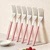 6Pcs Acrylic Clip Stainless Steel Handle Fork Set Mirror Dinner Fork Tableware Western Dessert Cake Fruit Fork Kitchen Cutlery