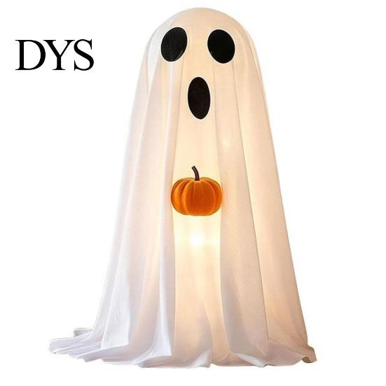 Spooky Seasonal Atmosphere Halloween Ghost Decoration, Light-Up White with Pumpkin, Indoor Porch Terrace Party Supplies Cute Standing Tabletop