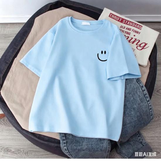 Summer Smiling Face Print Children's T-shirt Short-sleeved Pure Cotton Loose Basic Versatile Base Cool Simple Kid Girl Tees Tops
