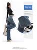 Women's Retro Blue Wide-Leg Fleece-Lined High-Waist Jeans - Plus Size, Floor-Length, Autumn/Winter 2024