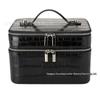 Crocodile Pattern Double Layer PU Leather Makeup Bag - Large Capacity Cosmetic Organizer 