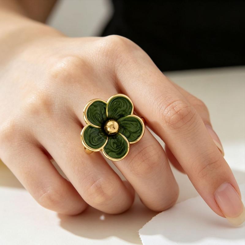 Gold Plated Colorful Enamel Flower Ring Elegant Dainty Floral Pattern Skin-friendly for Women Daily Date Wear Accessory