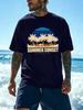Retro Sunset Palm Surfboard Print Unisexs 100 Cotton Tshirt Summer Short Sleeve Crew Neck Loose Beach Vacation Surf Top