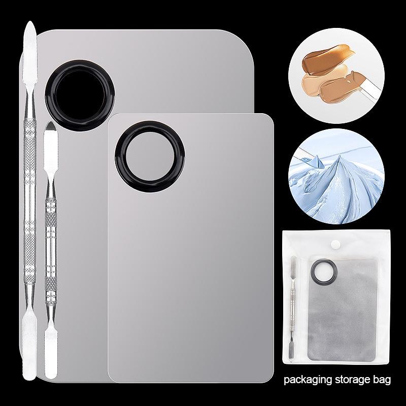 1 Set Stainless Steel Makeup Mixer Nail Polish Mixing Plate Foundation Eyeshadow Mixer Eyeshadow Palette with Spatula Rod