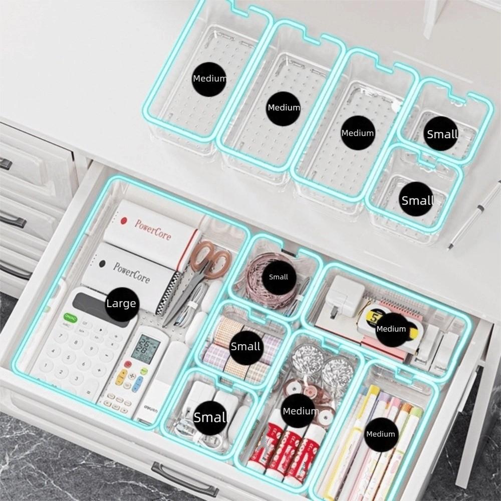 Transparent Desk Drawer Organizer Save Space PET Mirror Cabinet Organizer Multifunction Stackable Design Desktop Storage Box