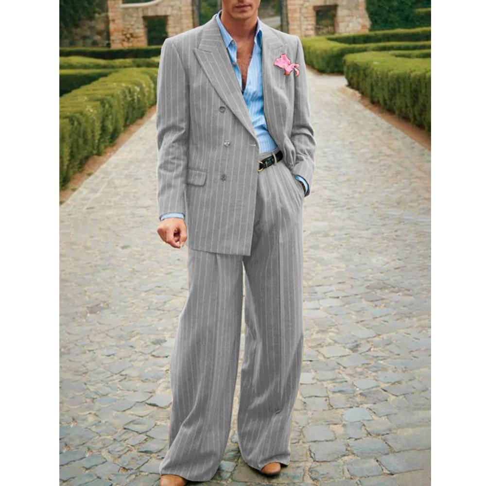 Men's Striped Suit Two Piece Suit Elegant Fashion Suit Casual Fashion Work Wear Party Dress Men's Clothing