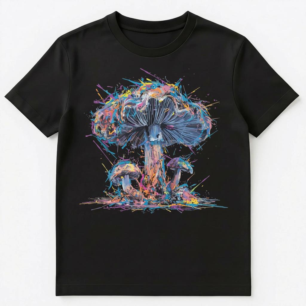 Colorful Paint Splash Mushrooms Art Graphic Unisex T-shirt Tops Tees Unisex