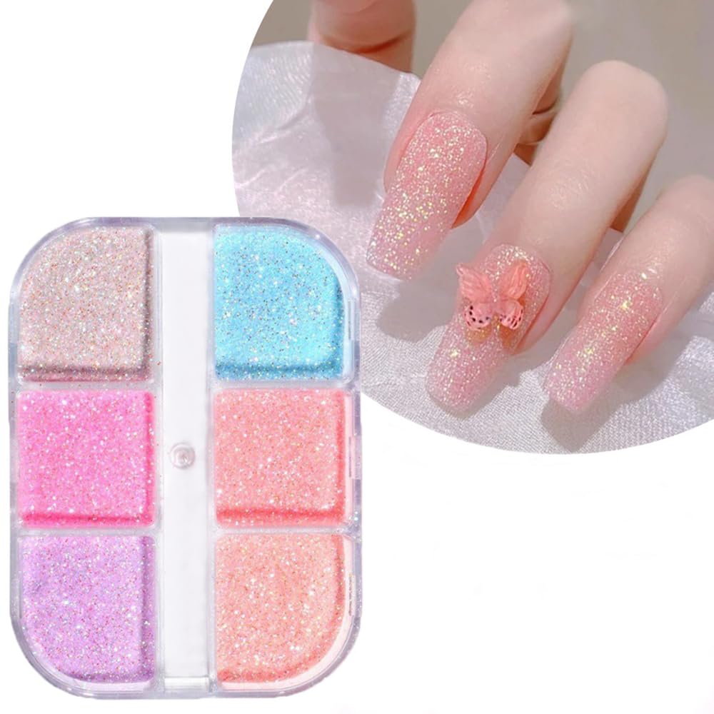S.A.V.I Luminous Glow In Dark Nail Powder - 6 Grids Box, Sugar Glitter Art Decoration for DIY Manicure