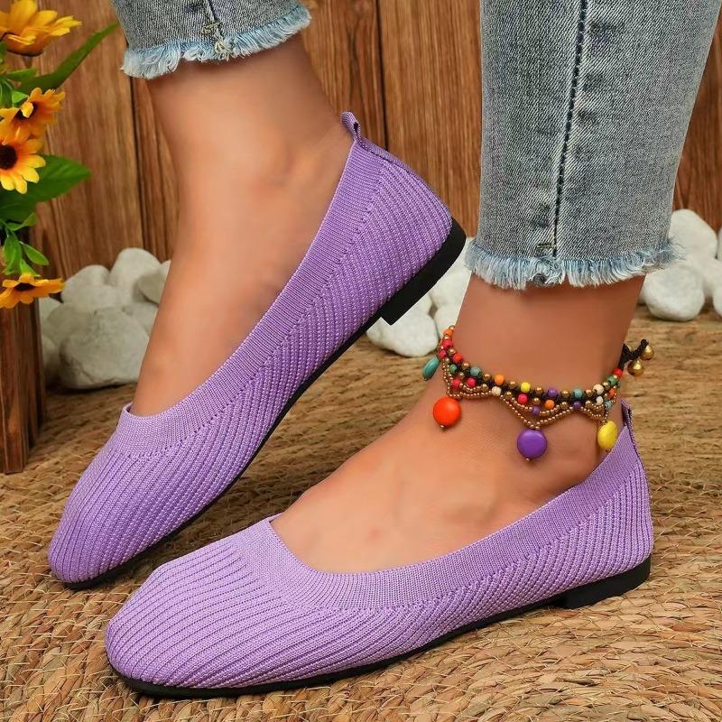 Large Size Square Head Flat Bottom Lazy Single Shoes Women's Flying Weaving Breathable Casual Versatile Doudou Shoes Women
