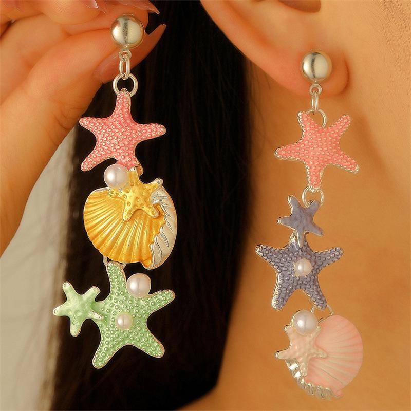 European and American star shell long necklace women's versatile high-end sense inlaid pearl drip oil collarbone chain necklace