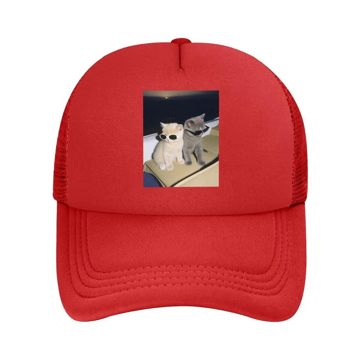 Stylish Plastic Pet Cat Sunglasses Photo Prop Mesh Baseball Cap Hip Hop (Red,Adjustable)