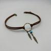 Vintage Bronze Leaf Pendant Leather Geometric Round Clavicle Choker Necklace