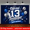 13th Teenager Birthday Banner Backdrop Blue Silver Balloons Rocket Game Controller