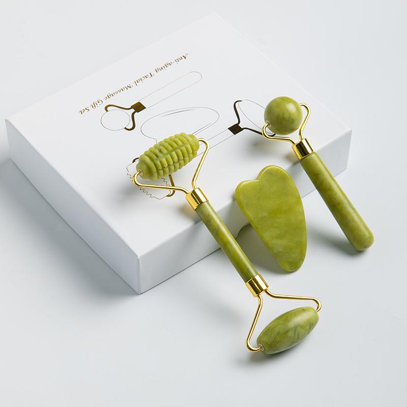 Universal Jade Beauty Instrument: Full Body Massager & Facial Roller with Gua Sha Board Set.