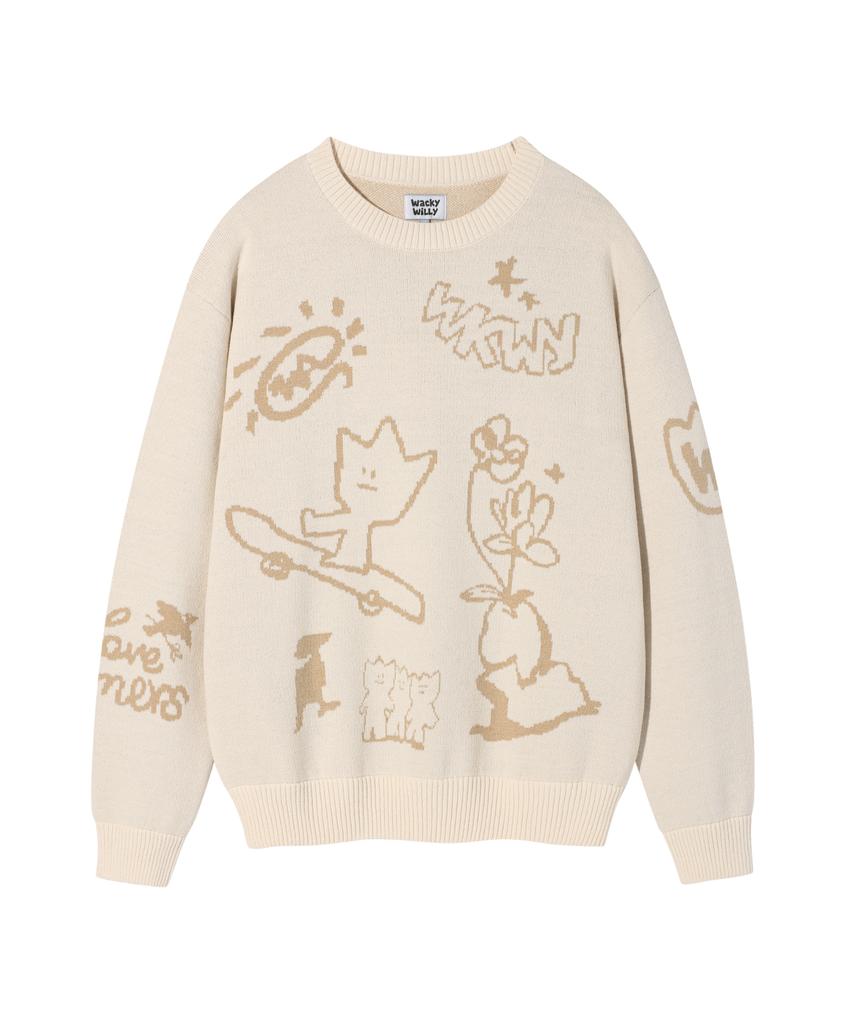 WACKY WILLY Jacquard Pullover Knit Cream