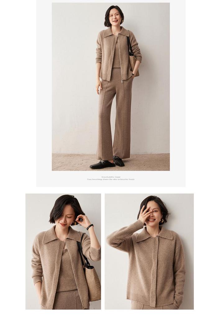 Korean Style Women's Loose Cashmere Cardigan with Zipper