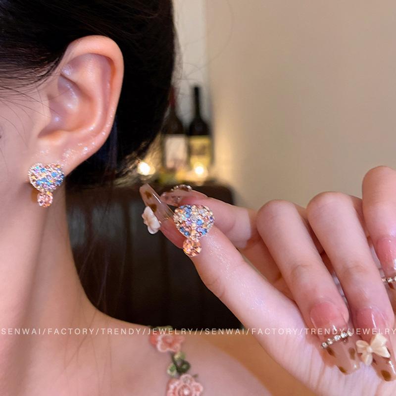 

French super flash color love stud earrings women s fashion light luxury design stud earrings unique personality earrings