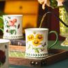 Pastoral Ceramic Coffee Cup Hand Painted Floral Teacup Creative High Temperature Resistant Household Office Breakfast Milk Cup