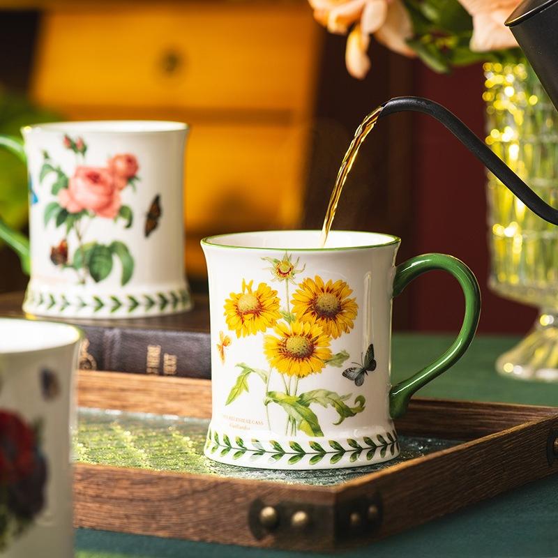 Pastoral Ceramic Coffee Cup Hand Painted Floral Teacup Creative High Temperature Resistant Household Office Breakfast Milk Cup