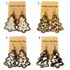 Wood Christmas Tree Dangle Earrings Women Leopard Grow Print Genuine Leather Christmas Earring New Year Ear Jewelry Gift