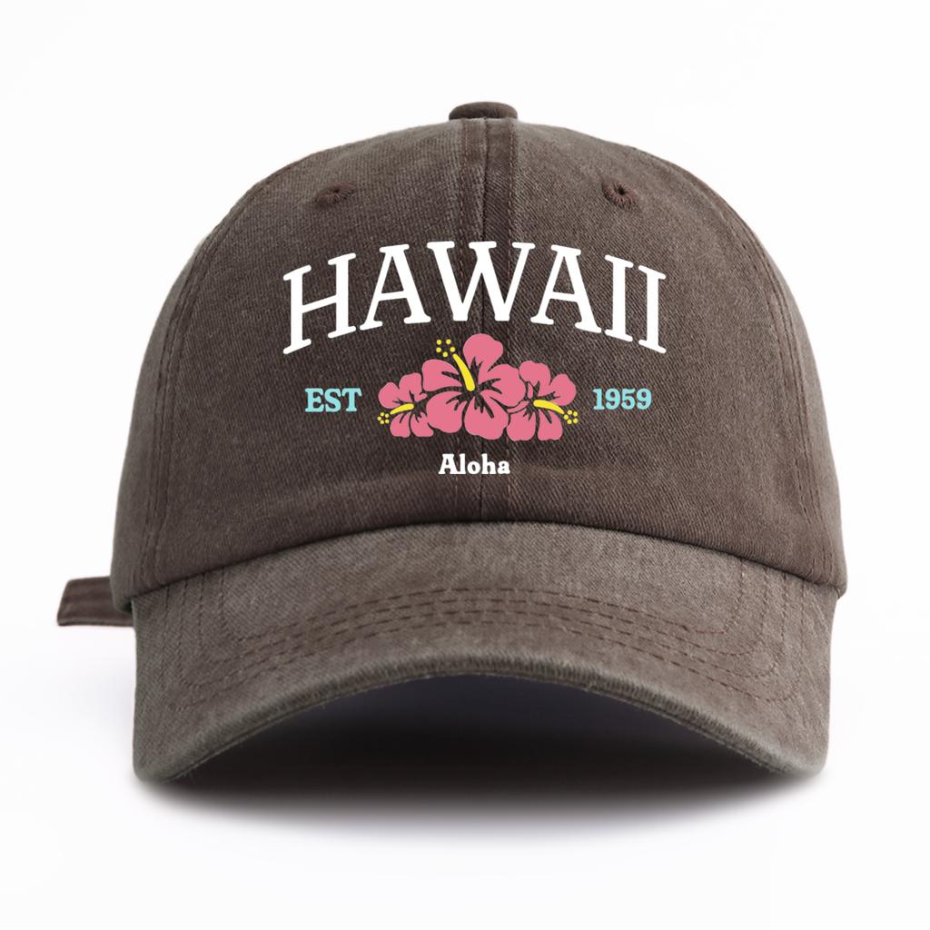 1pc HAWAII Print Washed Baseball Cap for AdultsMinimalist Retro Style Casual Soft Adjustable Dad Hat Perfect As Gift