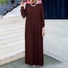 Women's Muslim Wind Temperament Elegant Pleated Dress Solid Color Round Neck Long Sleeve Pleated Dresses