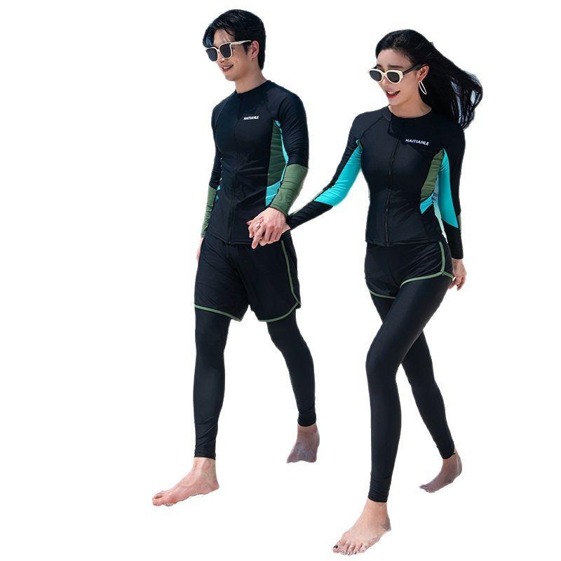 Modest Long Sleeve Pants Two-Piece Swimwear Set Couples Water Sports Surfing Snorkeling Diving