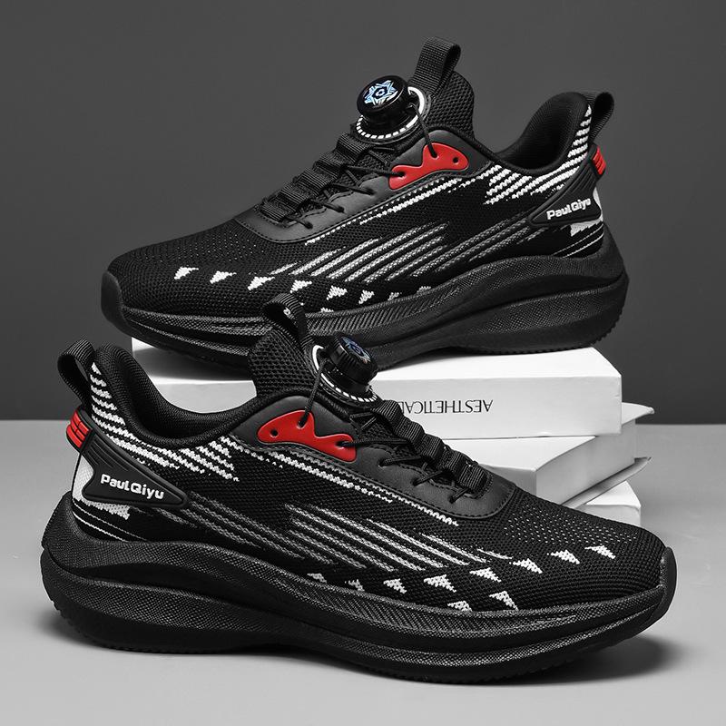 Rotary Buckle Men'S Shoes Trendy Fashion Mesh Shoes Comfortable Soft-Soled Running Shoes Fly-Woven Platform Casual Sports Shoes