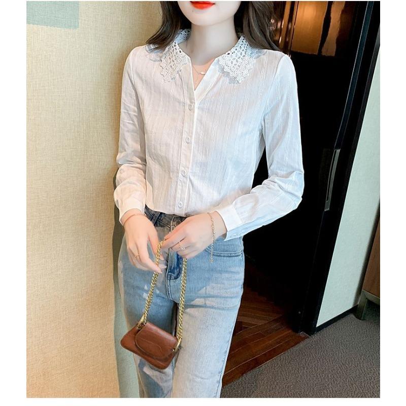 Jaro Podzim Dámská 2025 Nová Vyšívaná Bavlněná Košile Módní Košile Top