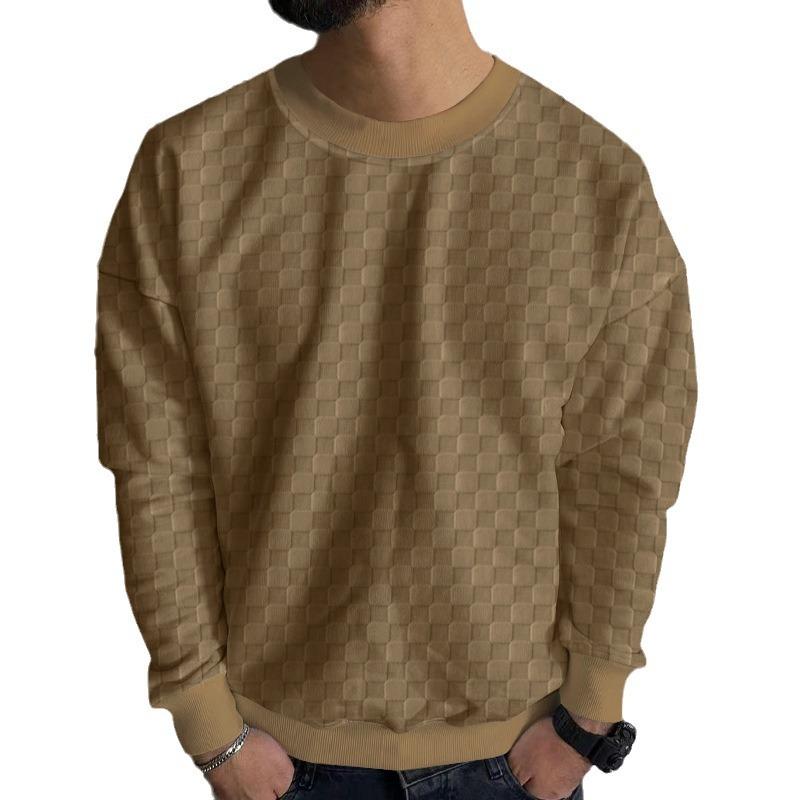 2025 Men's Autumn and Winter Men's Knitted Sweater Heavy Jacquard Checkerboard European and American Crew Neck Casual Bottom Long Sleeve Top