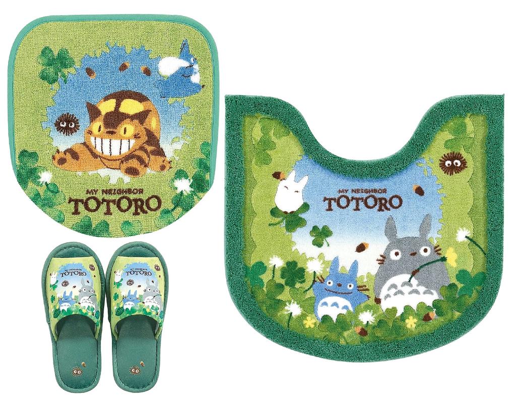 Senko My Neighbor Totoro 58 X 60 Cm Sky Lid Green / 3-piece Set Dual-purpose / "Blue Acorn" (toilet Mat, Dual-purpose Cover, Slippers)