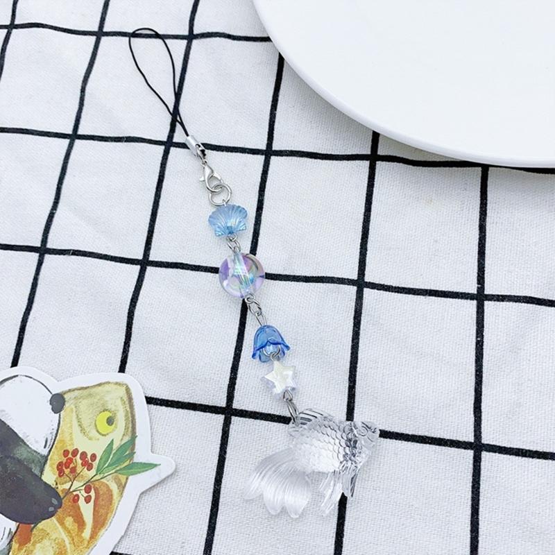 Cute Fish Phone Charm Fashion Bubble Beaded Keychain for Girls Women Phone Strap Backpack Decor Keyring Jewelry Gift