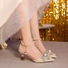 Women Sandals Summer Pointed Toe Sandals Women Rhinestone Pearl Butterfly High Heels Party Wedding Plus Size Shoes Women