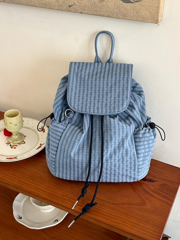 Korean Plaid Drawstring Backpack Women's 2025 New Large-capacity Student Commuter Backpack College Style Versatile Schoolbag