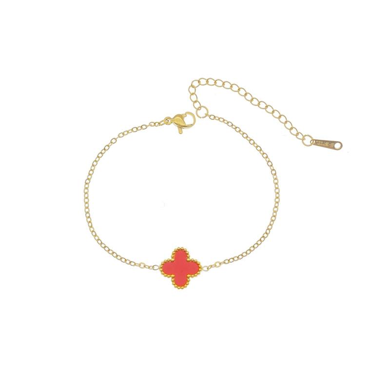 Leichter Luxus Doppelseitiges Vierblättriges Kleeblatt Einzelblume Einfaches Armband Neue Nische Titanstahl 18K Schlüsselbeinkette Damenschmuck