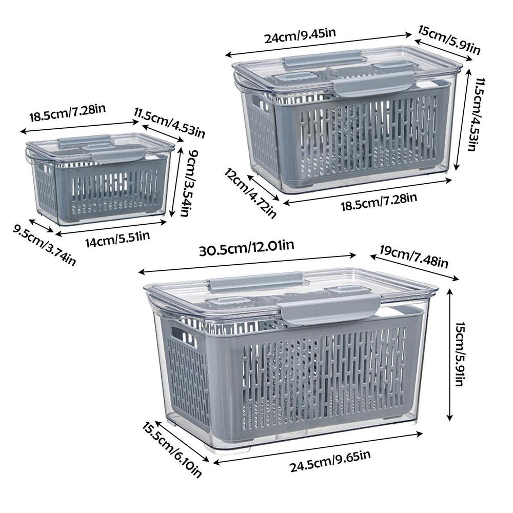 

Fruit Holder For Fridge 3PCS Produce Box Fridge Bin Food Saver Containers Fridge Storage Containers With Side Handle For Lettuce серый