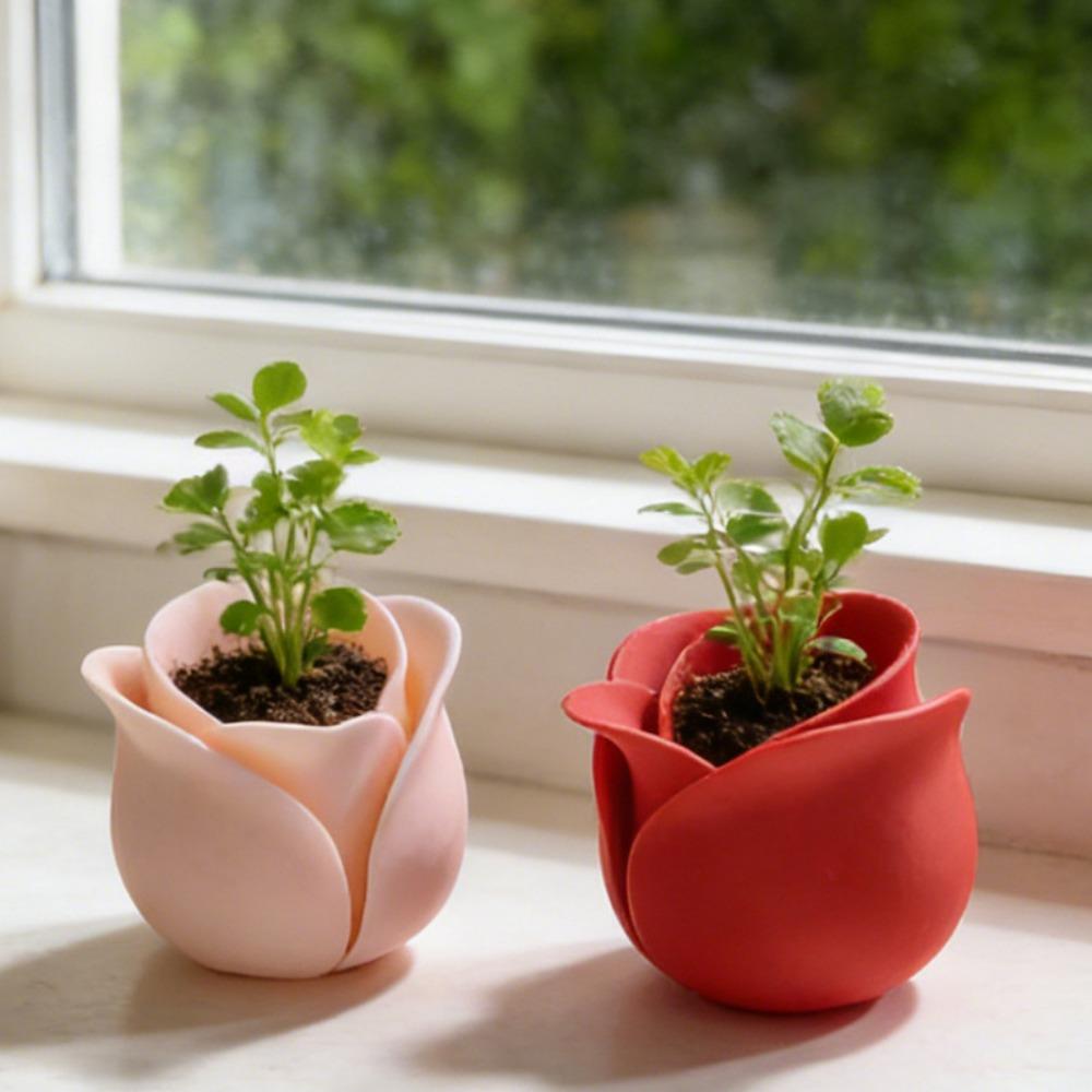 Plastic Mini Rose Shape Pots Cute Green Onion Pots Modern Flowerpots  Indoor Plants