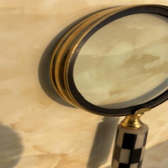 Brass Magnifying Glass with Black White Inlay Handle Nautical Desk Decor