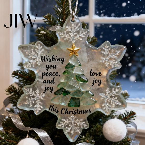 Festive Snowflake Decorations Snowflake-Shaped Sea Glass Christmas Tree Ornaments Coastal Inspired Winter Wonderland Seaglass Keepsake for Hanging