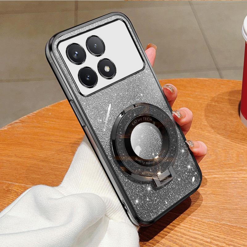For Poco X6 Pro Magnetic Bling Ring Holder Case,Detachable Glitter Sticker Chromed TPU Case With Stand For Redmi K70E K70 Pro