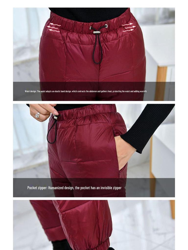 Women's High-Waist Fleece-Lined Warm Down Pants - Lightweight, Straight Leg, Perfect for Middle-Aged & Elderly Moms, Small Size (New).