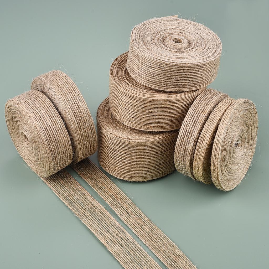 0.6-5cm Natural Burlap Fabric Jute Craft Ribbon Lace for Gift Wrapping Christmas Rustic Vintage Wedding Decor 10Meter