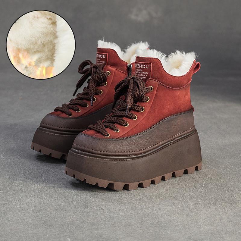 

Johnature Шерстяные Теплые Ботинки на Толстой Подошве Ретро Натуральная Кожа Удобные Женские Ботинки на Платформе 40 красный