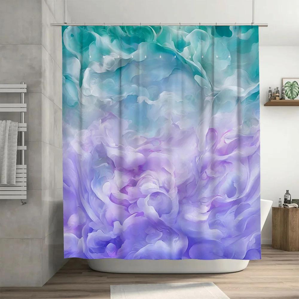 Blue Green Lavender White Shower Curtain Artistic Watercolor Print Bath Decor Waterproof Polyester Fabric